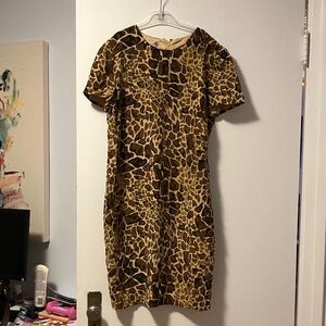 Silk Maggy London Brown Animal Print Midi Dress - 100% Silk